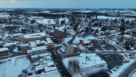 Aerial-panorama-of-an-American-town-at-sunset