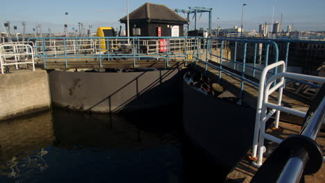 wide shot of the lock gates closed on the marina side at hythe marina