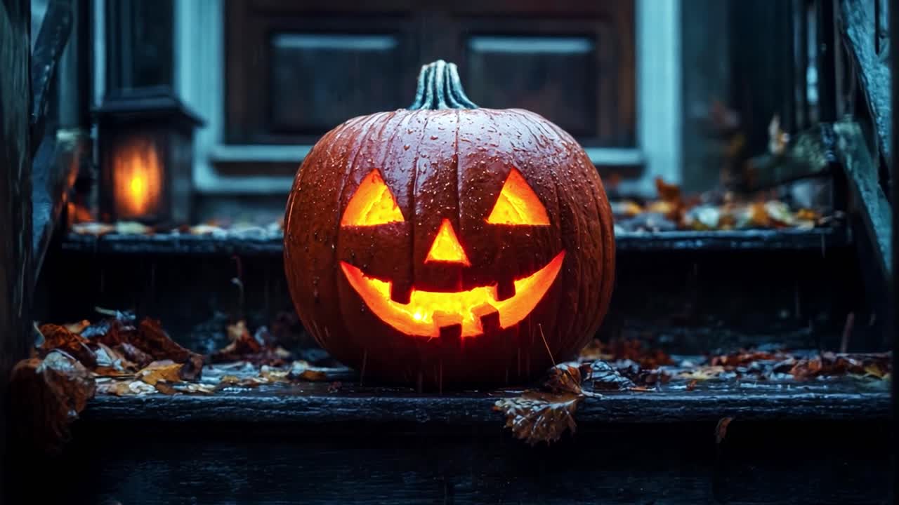 Halloween Jack-o'-Lantern on Steps