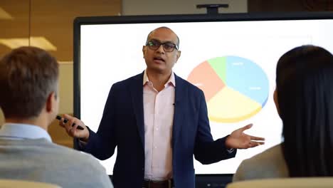 businessman presenting pie chart in meeting