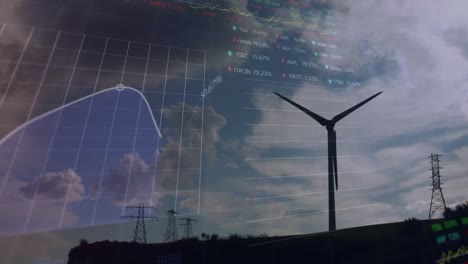 animation of financial data processing over wind turbine