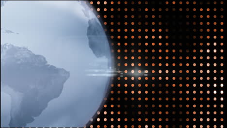 animación de un globo giratorio con luces de lente sobre círculos contra un fondo negro