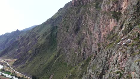 Drone-shots-of-climbers-at-the-Urubamba-cliffs-in-Cusco,-Peru