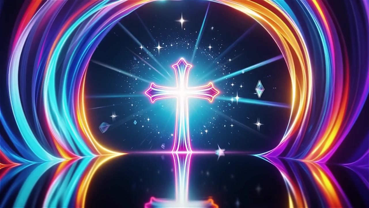 Croce Cristiana Luce Celestiale Sfondo per il Culto.
