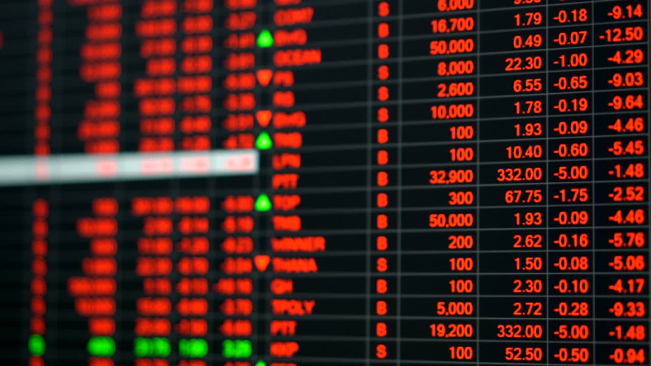 Pannello dei prezzi di borsa in crisi economica.
