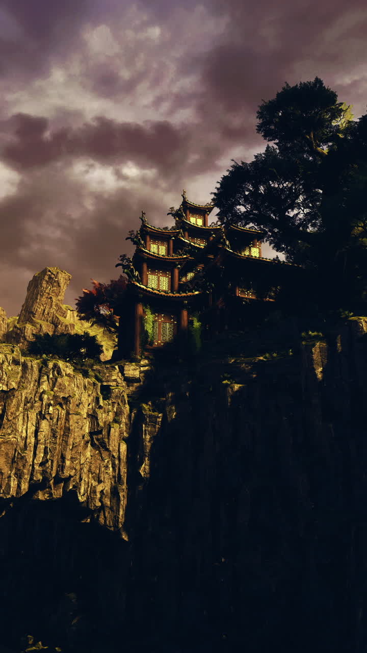 Paesaggio maestoso di architettura antica immerso nelle aspre montagne cinesi