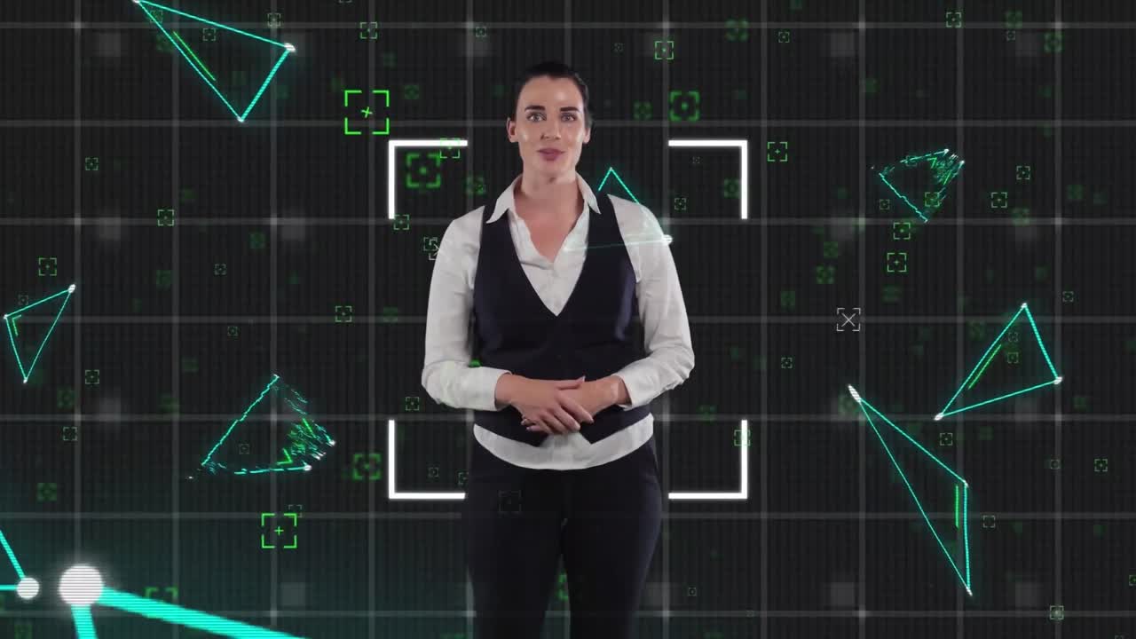 animación de una mujer de negocios sobre el procesamiento de datos matemáticos