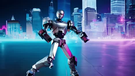 robot cyberpunk en una ciudad futurista