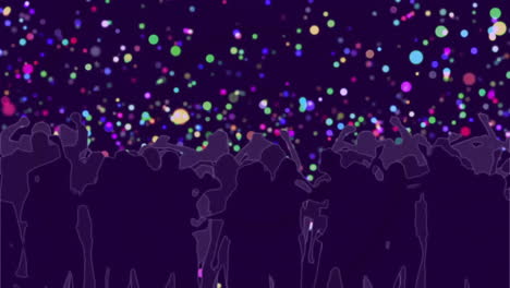 colorful particles floating over crowd enjoying concert