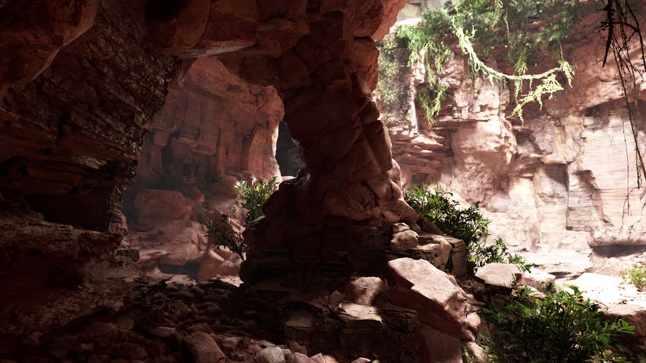 A rocky cave with a natural arch
