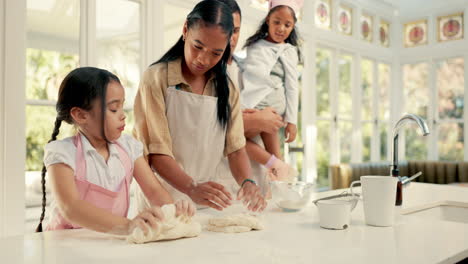 baking, dough and a woman teaching her daughter