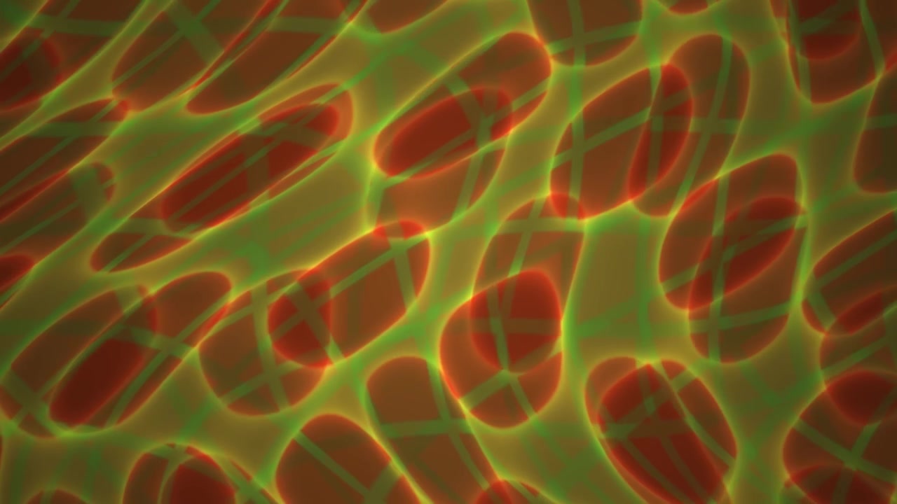 Sfondo Astratto Dinamico di Forme Organiche Luminose Verdi e Rosse
