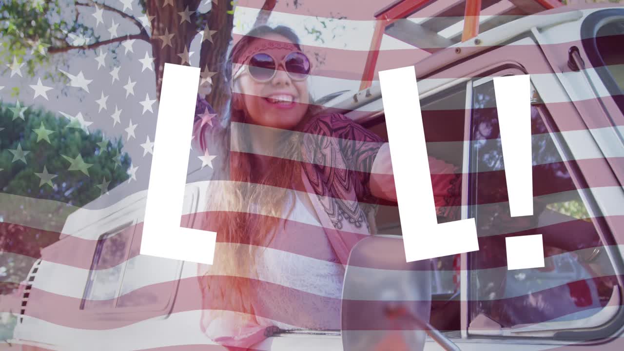 미국 발의 애니메이션과 웃는 백인 여성의 자동차에 대한 lol 텍스트