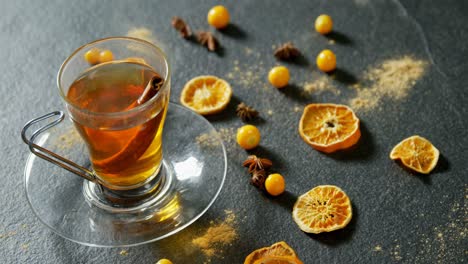 herbal tea with dried orange, gooseberries and star anise 4k