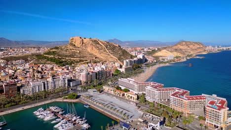 flight over marina, hotels and the beach