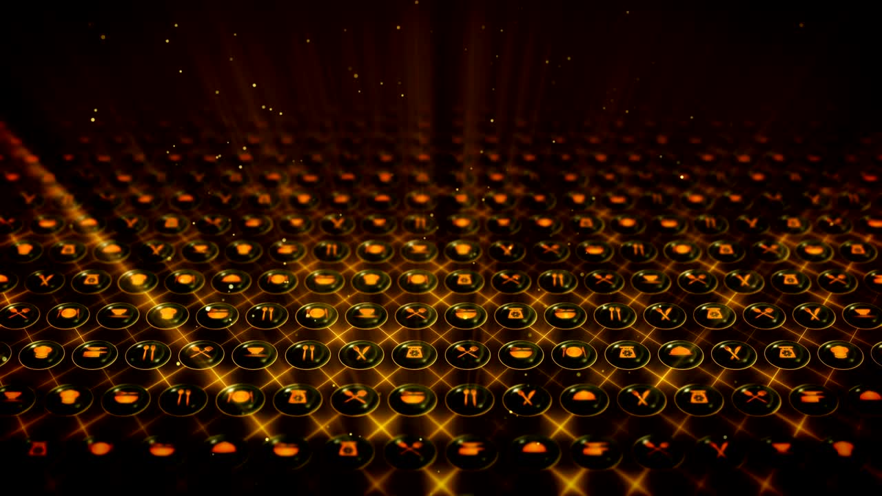 레스토랑 아이콘의 세트, 레스토랑 요리 장비 배경, cg 루프 애니메이션