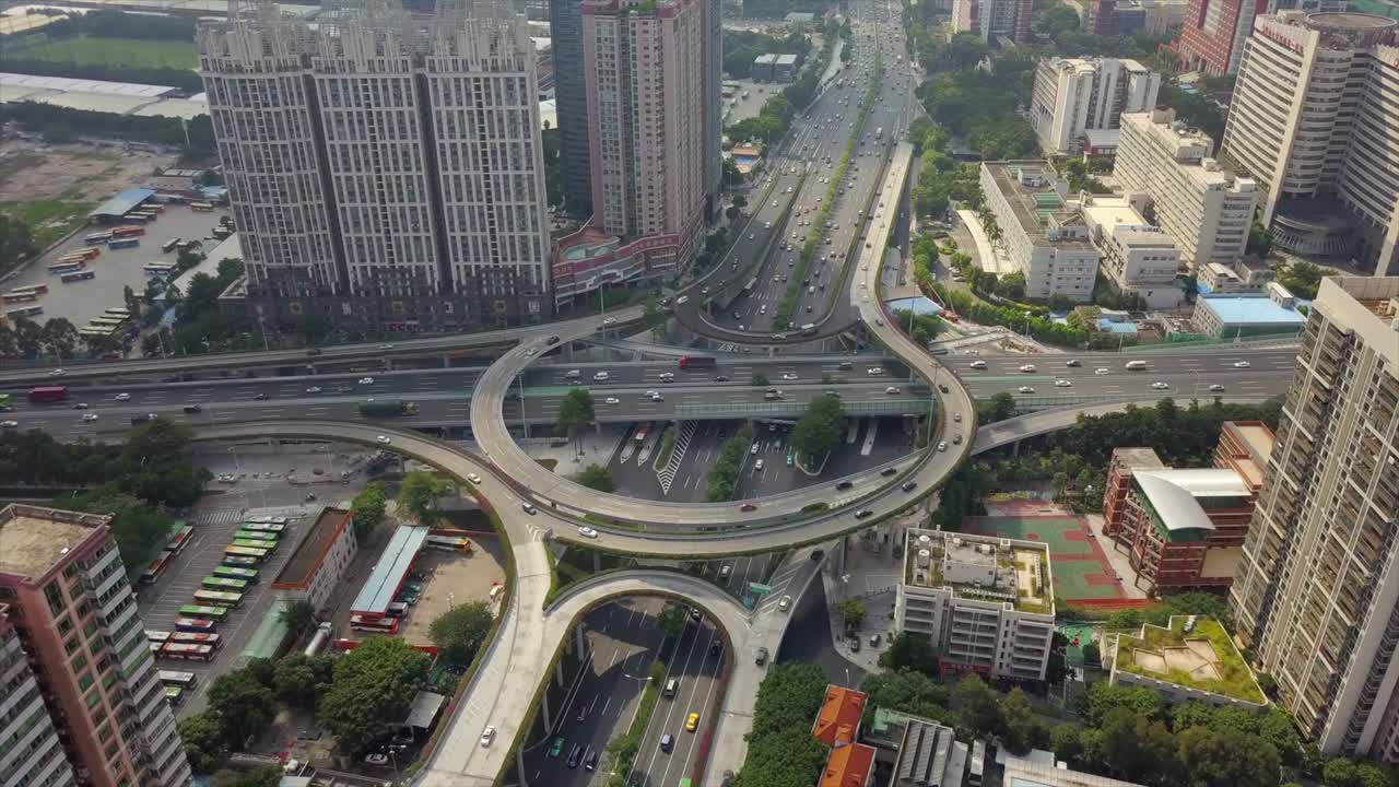 china día guangzhou paisaje de la ciudad famoso cruce de tráfico carretera panorama aéreo 4k