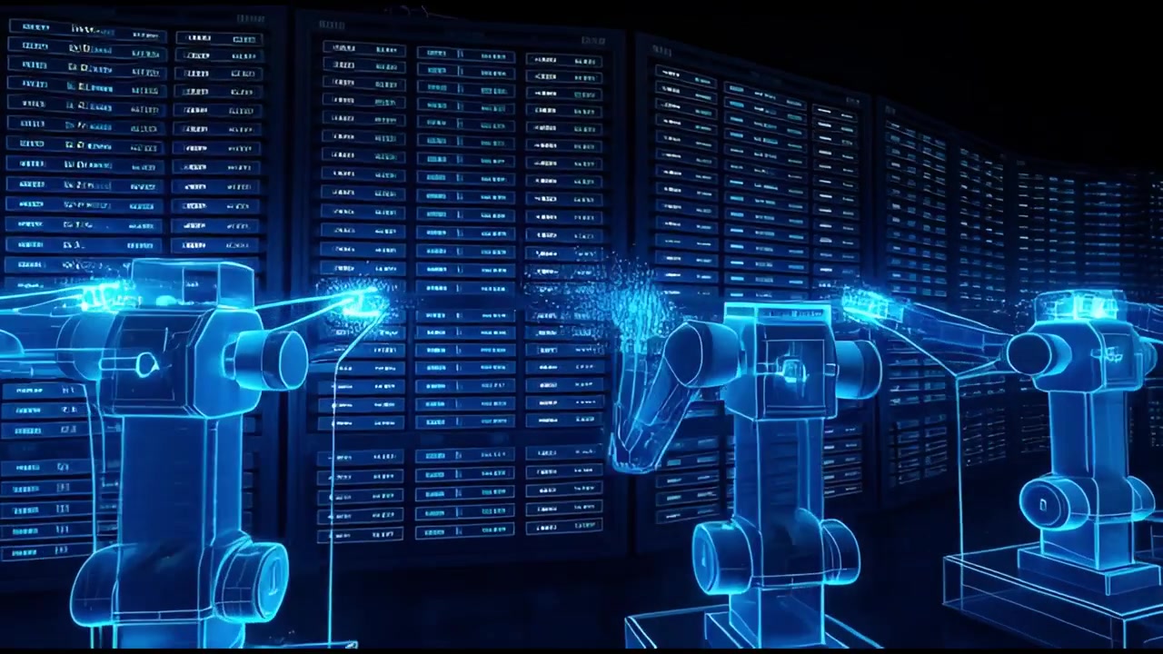 Holographic Robotic Arms Automating Data Transfer in a Server Room