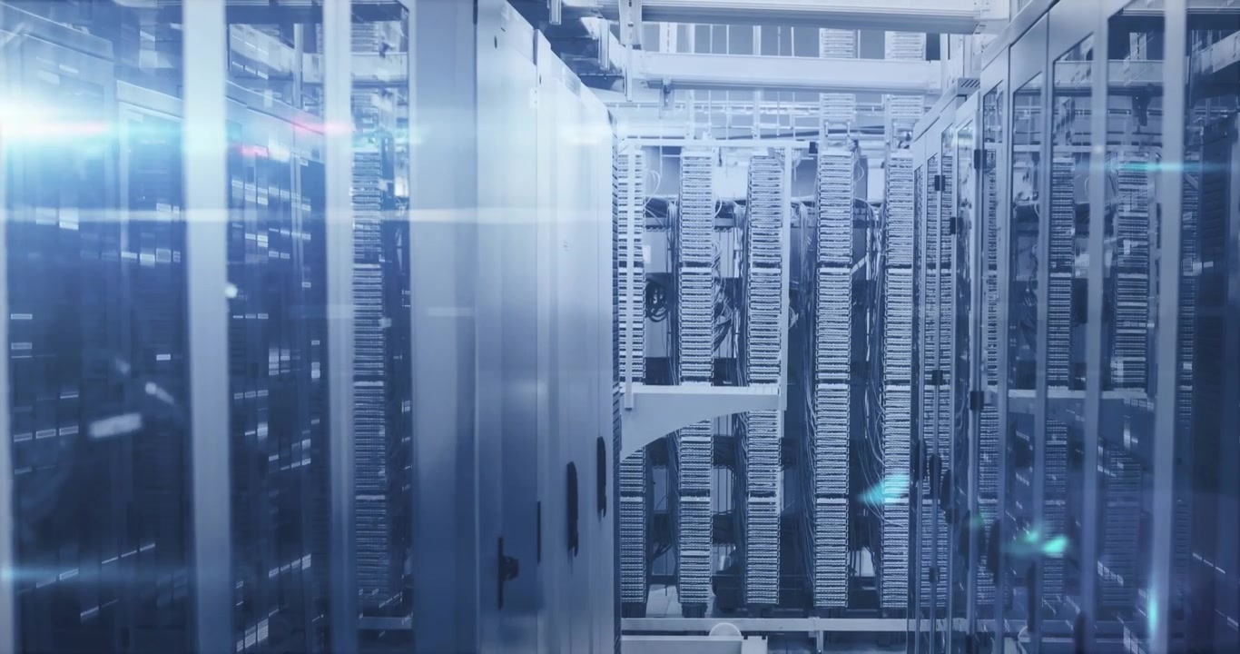 Animation of lights over data processing and servers