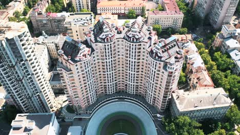 aerial view of a city with modern and historic buildings