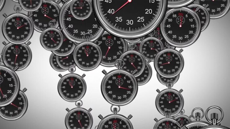 Animation of floating second clocks over grey background
