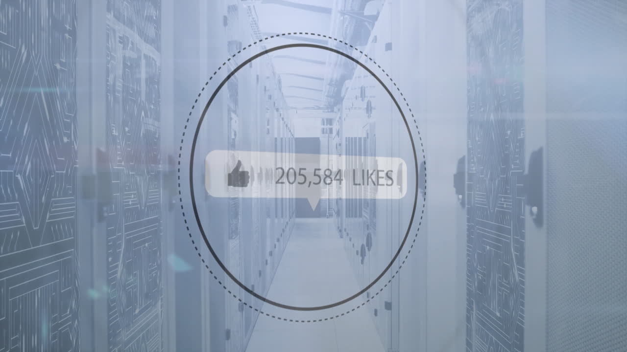 animación de gustos de texto con un número creciente en la sala del servidor