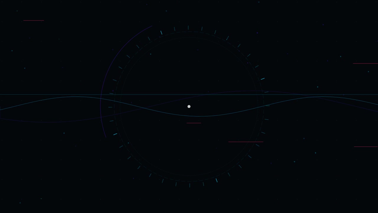 Abstract Digital Interface with Rotating Circular HUD and Sine Waves