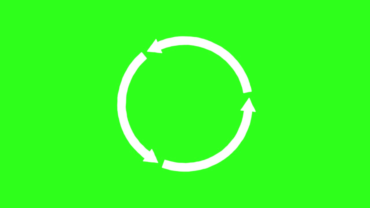 White circular arrow smoothly rotates clockwise on vivid green background, seamless loop, flat vector style