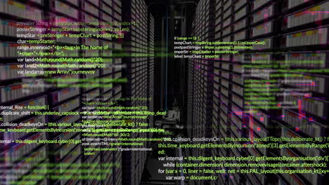 animación del procesamiento de datos contra la sala de servidores de computadoras