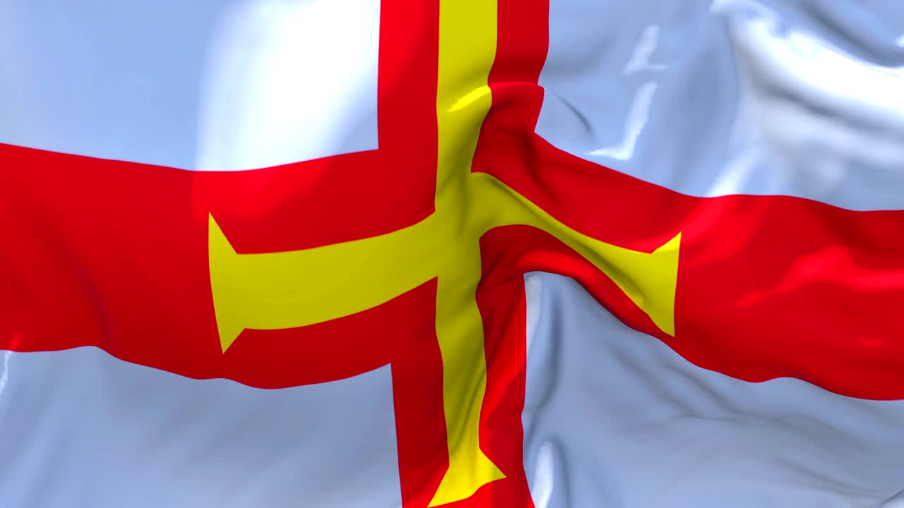 바람 속 느린 동작 애니메이션에서 guernsey 발을 흔들고, 4k 현실적인 직물 질감 발은 바람이 부는 날에 부드럽게 불고, 연속적인 원활한 루프 배경입니다.