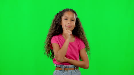 thinking, child portrait and green screen