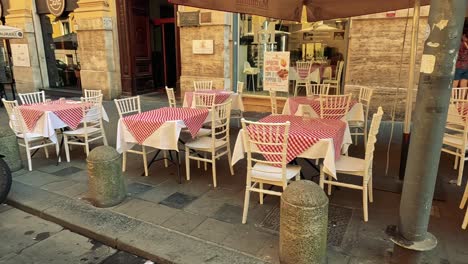 charming cafe with tables and street view