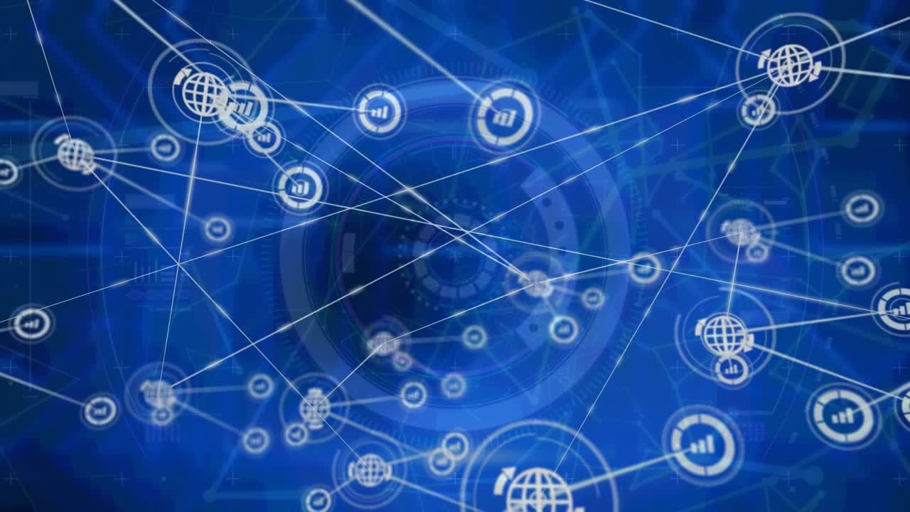 Animation of connections over wreath with 70 percent sale on blue background