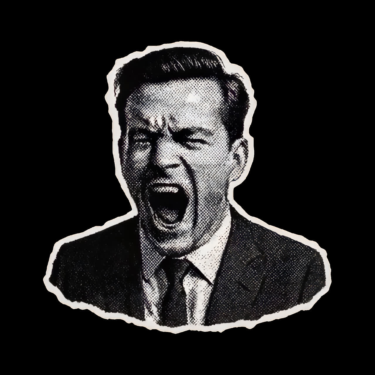 Retro comic-style man shouting animation isolated asset, transparent 4K video, alpha channel, ProRes