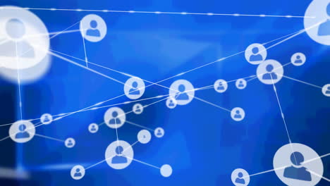 animación de redes de conexiones con personas iconos sobre pantallas azules