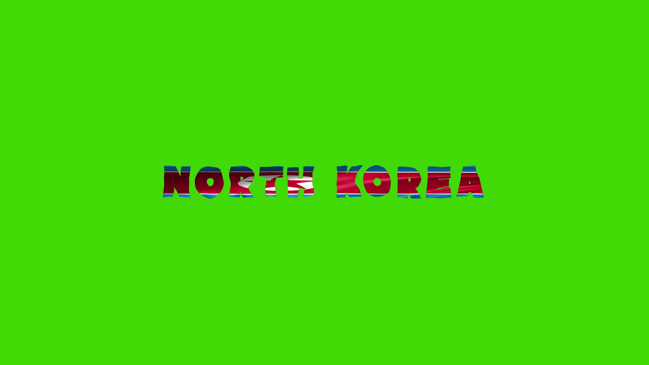 corea del norte país wiggle texto animación letras con su bandera ondeando mezclarse como una textura - pantalla verde de fondo chroma clave vídeo en bucle
