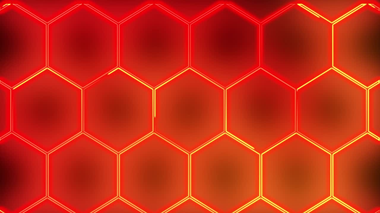 animación de video 4k sin costuras abstract. animación de vídeo de brillo de neón abstracción panal naranja amarillo rojo sobre un fondo negro.