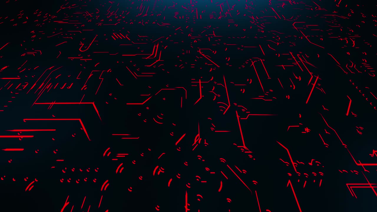 un concepto abstracto de una placa de circuito digital que funciona en tiempo real, versión de color rojo - bucle sin costuras