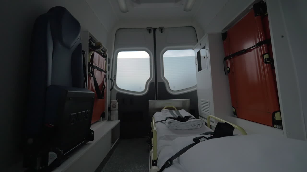 View inside of driving empty ambulance car