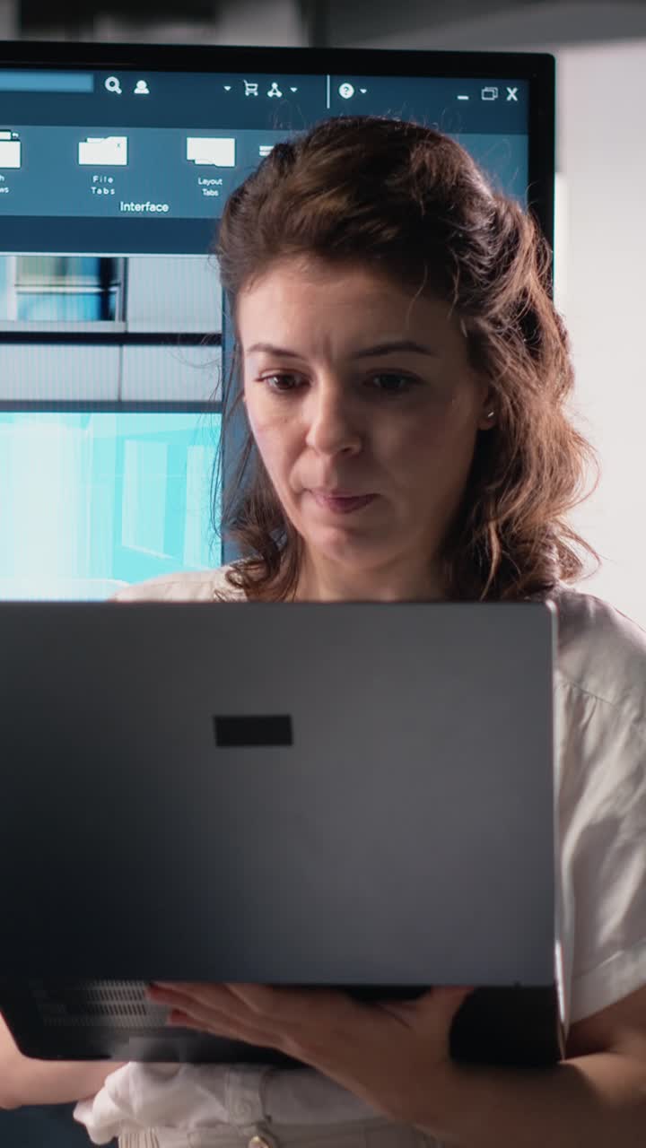 Vertical Video Real estate developer reviewing architectural blueprints and digital 3D models