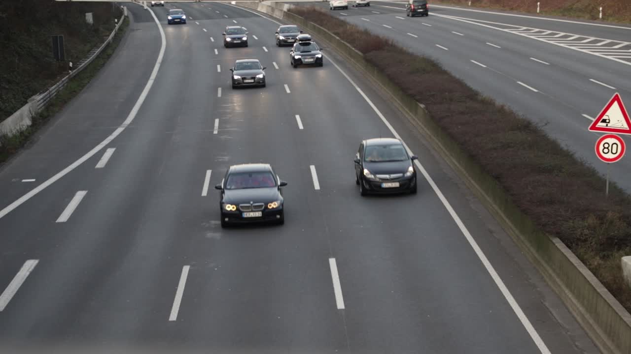 Video of the German Autobahn - highway - motorway "A3" with cars driving across.