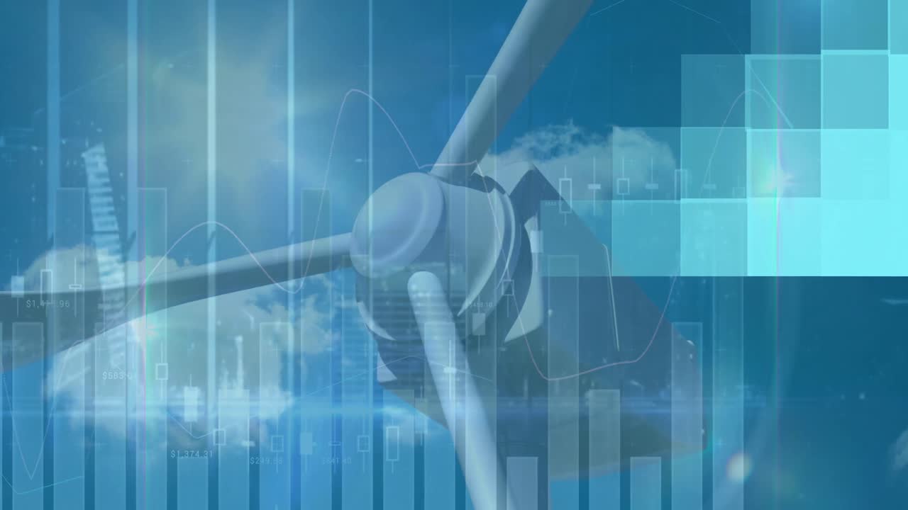 풍력 터빈에서 데이터 처리의 애니메이션