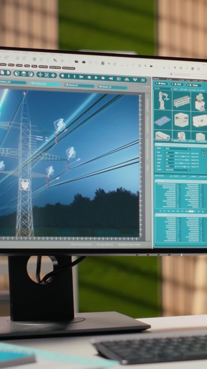 Close up of electrical grid infrastructure data on green screen PC
