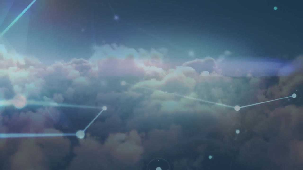 animación de la red de conexiones sobre nubes en segundo plano