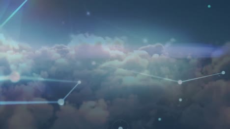 animación de la red de conexiones sobre nubes en segundo plano
