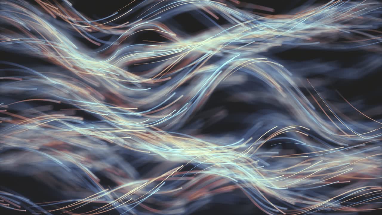 Seamless loop twisted blue and red neon lines stream.