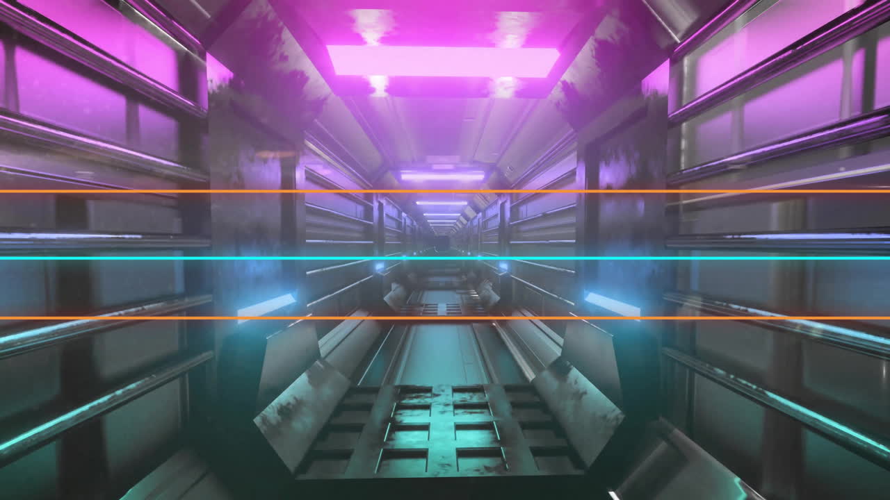 Neon lights and glowing lines creating depth in futuristic corridor animation