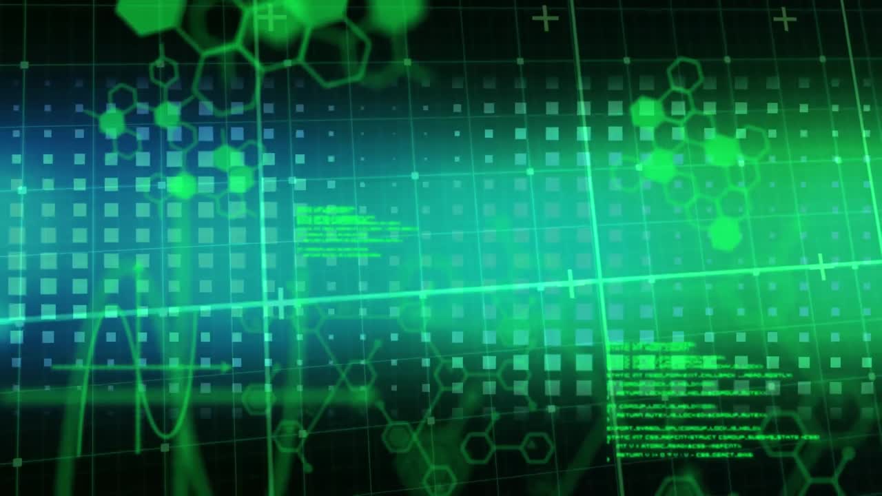 animación de estructuras químicas y procesamiento de datos de fondo de diseño de gradiente en forma de cuadrado.