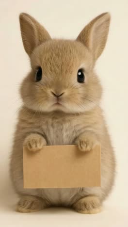 adorable bunny holding a blank card, captured at eye level. perfect for a cute video thumbnail