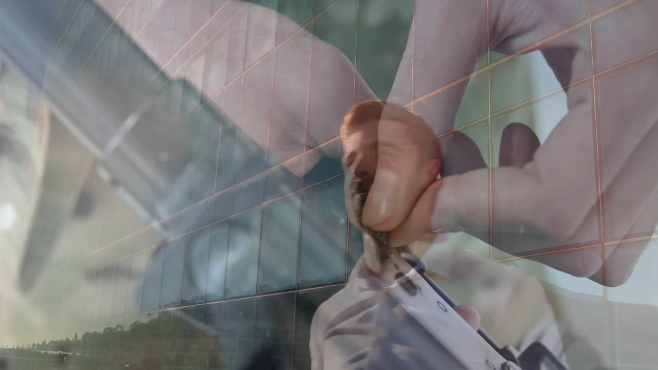 Animation of women using gun over businessmen